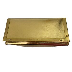 Tory Burch Gold Metallic Structured Clutch With Velvet Lining & Brass Details 2s